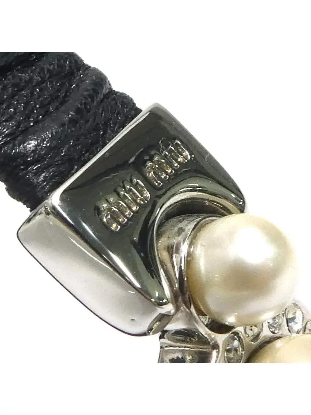 Auth Miumiu Bracelet Black/White/Silver #322465M14B